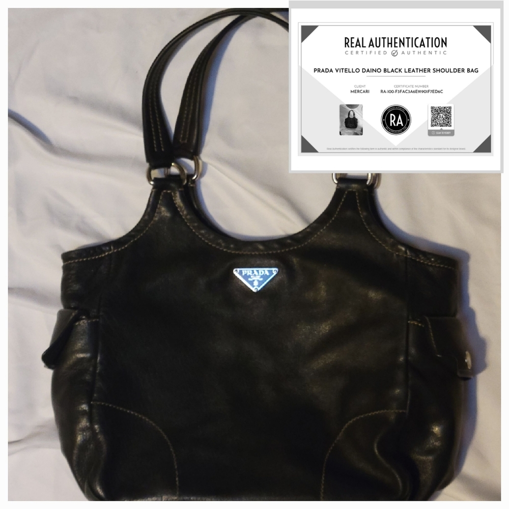PRADA Vitello Daino Black Leather Shoulder Bag - Picture 1 of 12